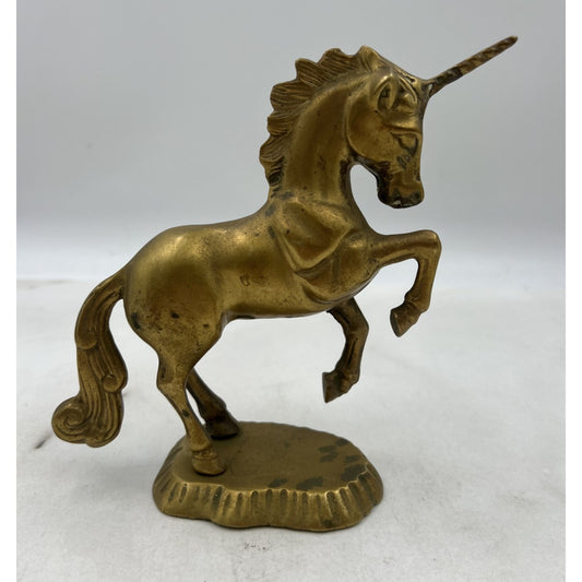 Vintage Brass Unicorn Figurine Statue Prancing Horse 8" Battlefield Antiques Tai
