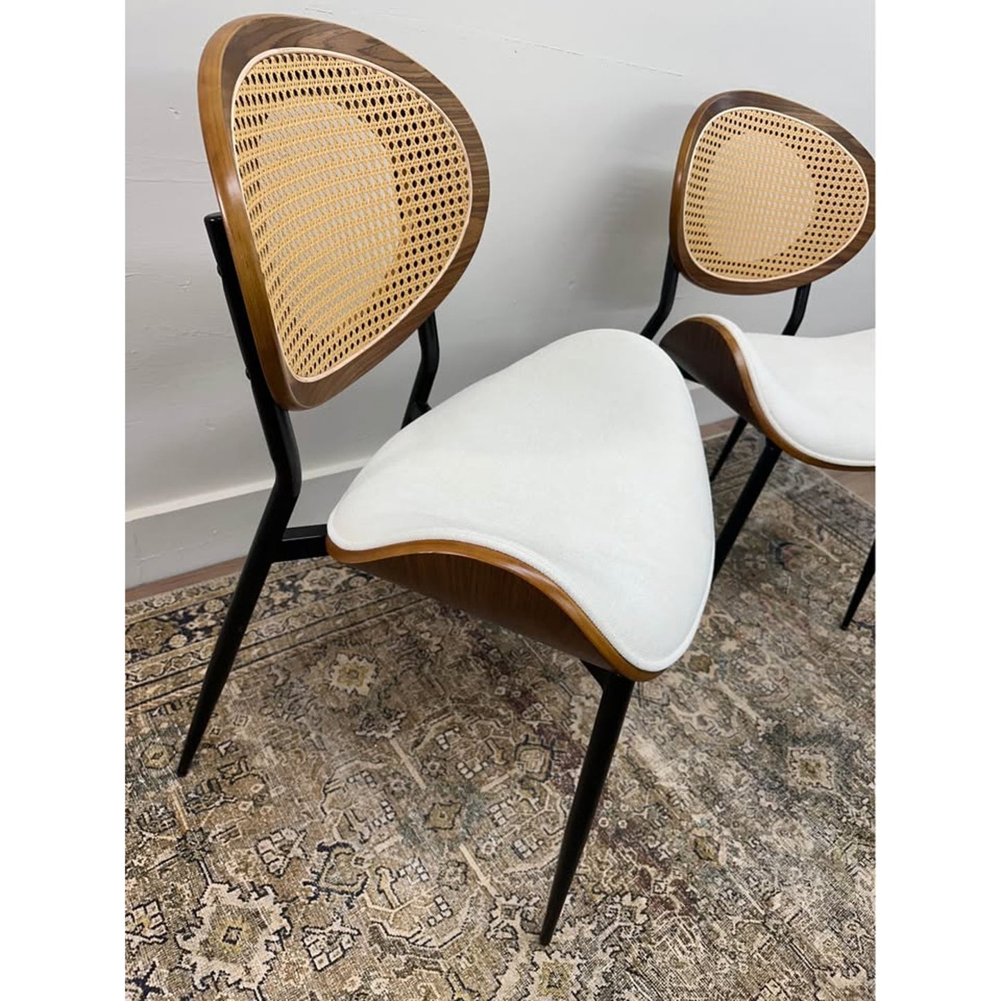 Dining Chair Kitchen Chair Oval Cane Back-Ivory Set of 2