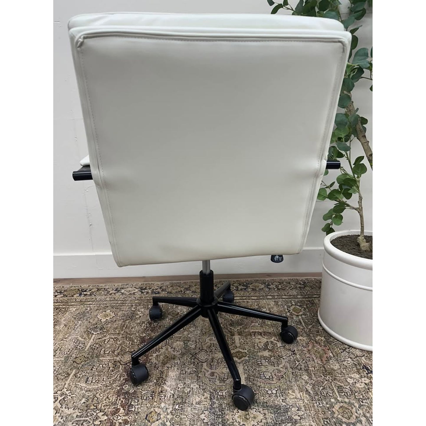 Joseph Task Chair-White Faux Leather Rolling Office Chair