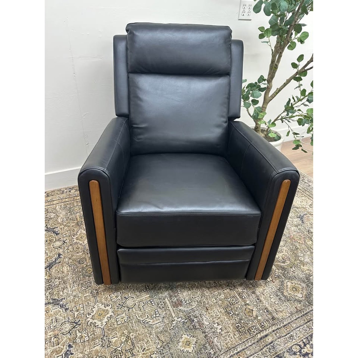 Jaime Genuine Leather Power Recliner-BLACK Wood Trim