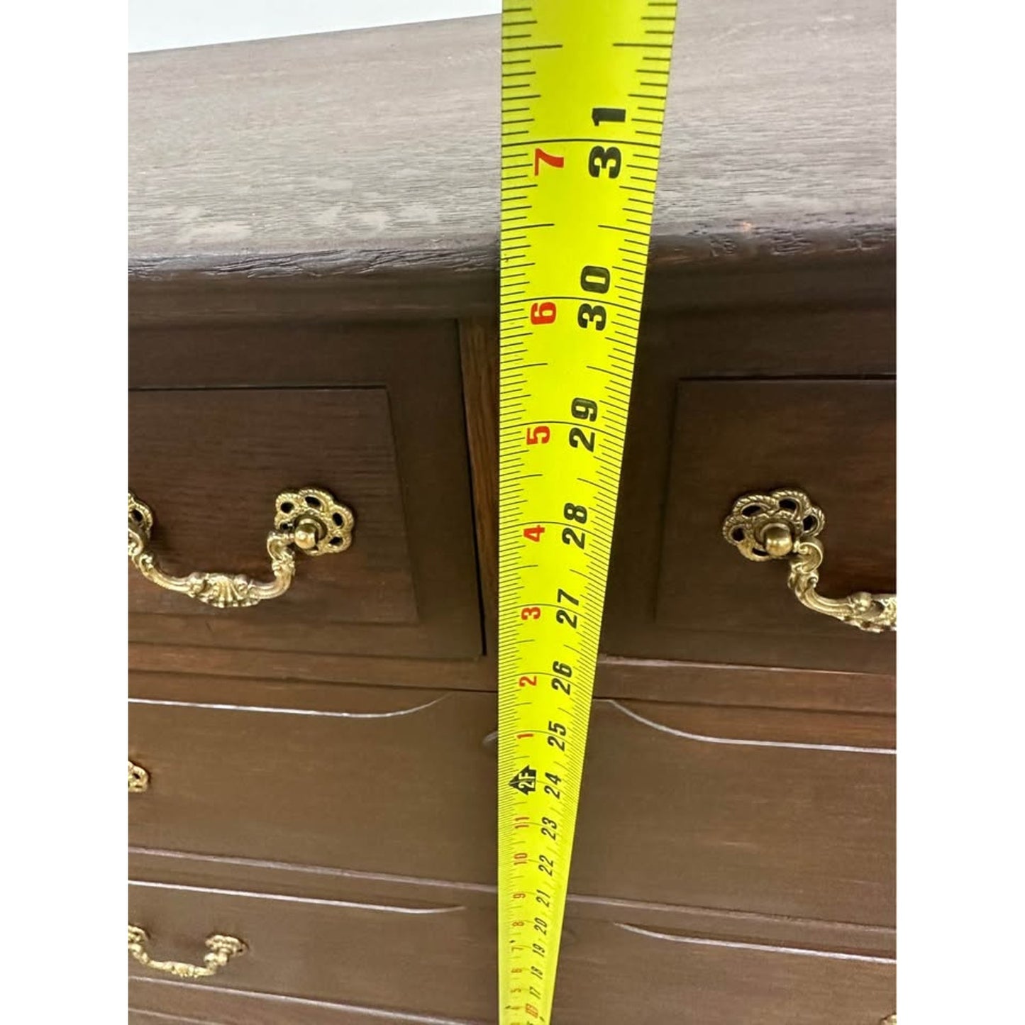 Antique Tiger Oak Dresser or Chest Entry Dark Finish Brass Accents