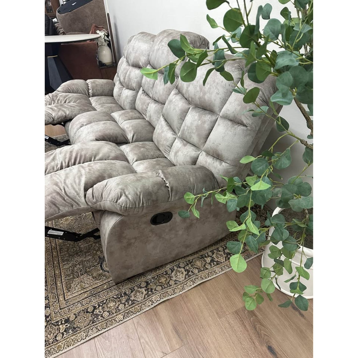 Edilmar Brown Wide Contemporary Overstuffed Manual Reclining Sofa Couch Wide Backrest NEW