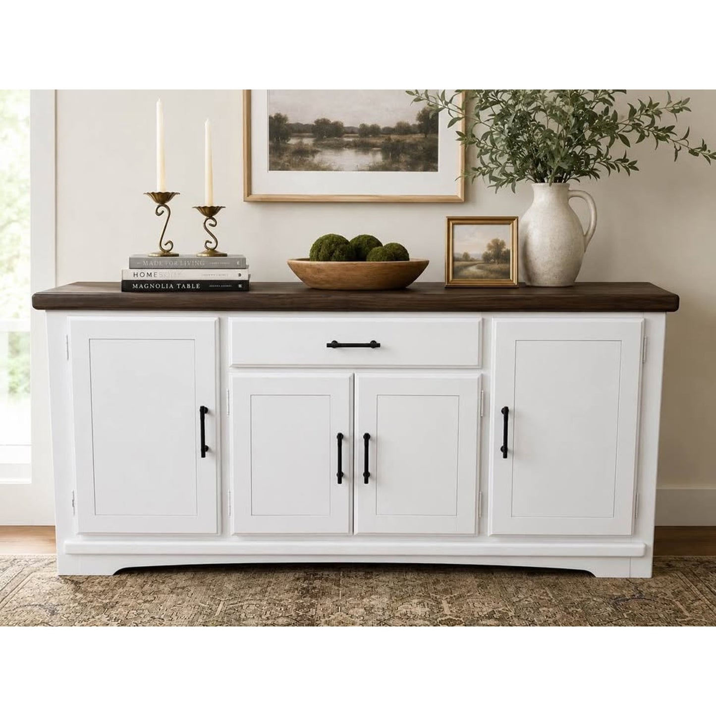 White Sideboard Buffet Cabinet with Storage Farmhouse Buffet Table w/Drawers