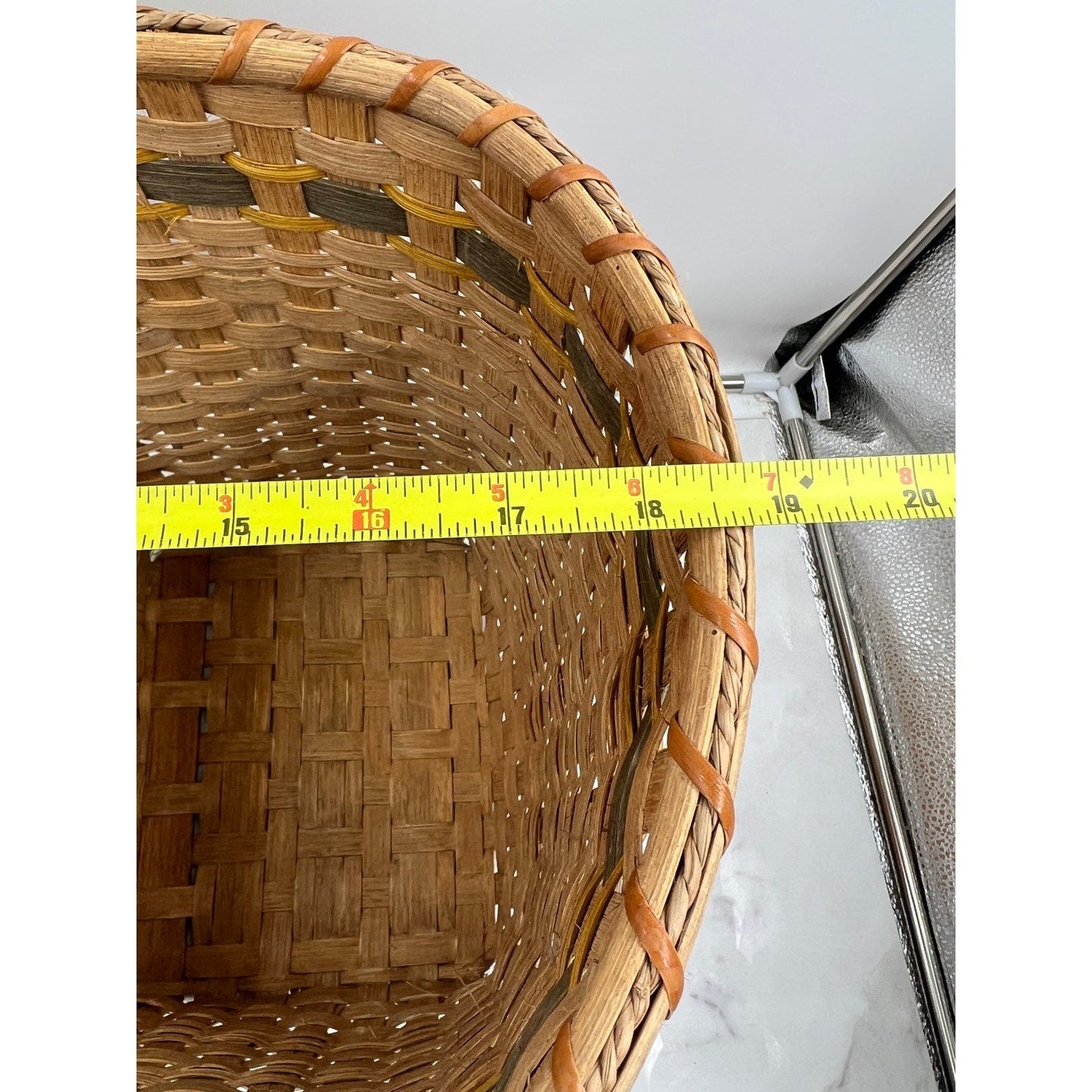 VTG Handmade Woven Stair Basket Wooden Handle Rustic Step Storage Natural Brown