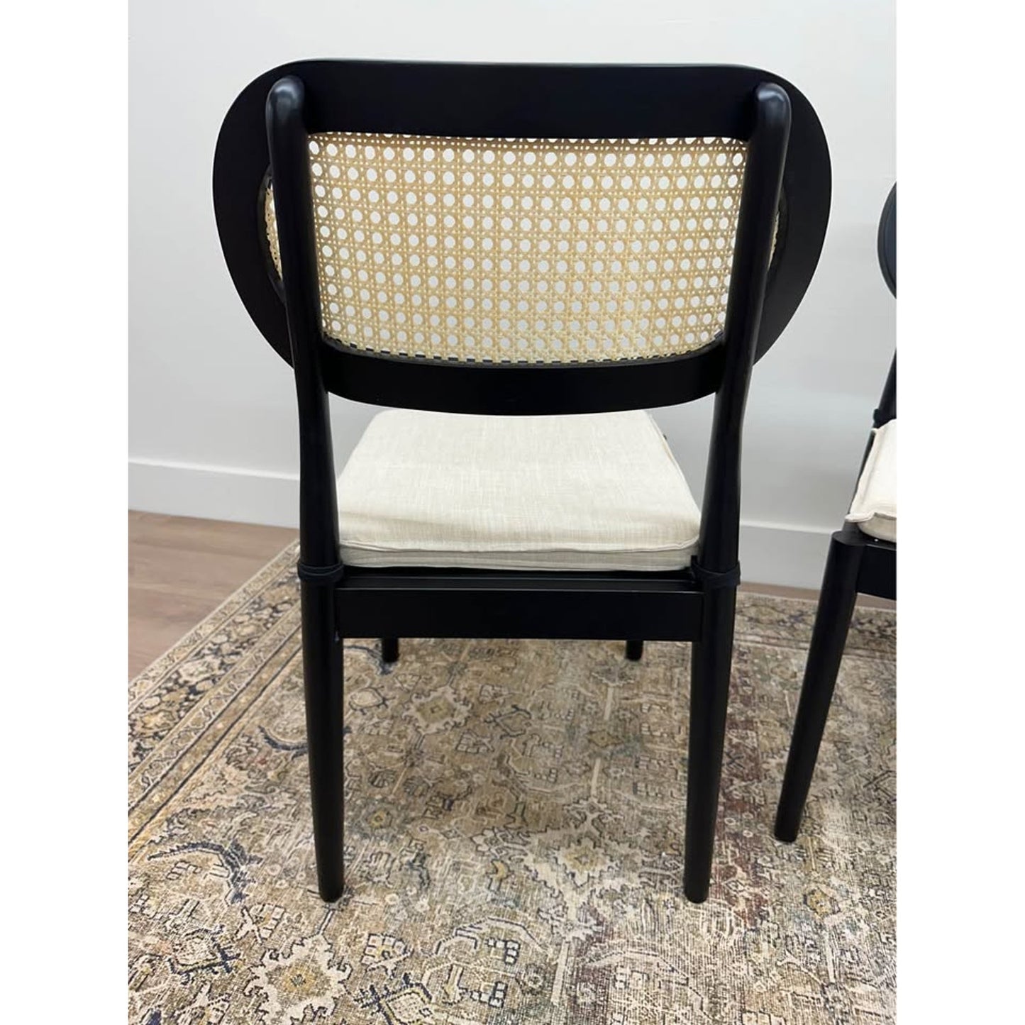 Konstantin Rattan Cane Back Dining Chairs Kitchen Chairs Set of 2 with Cushions -BLACK