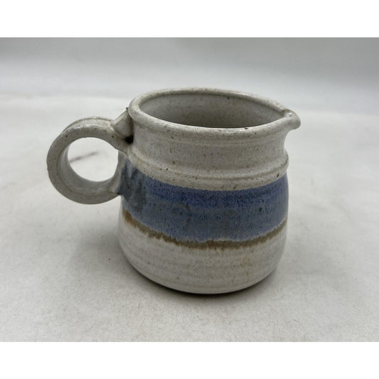 Handmade Studio Pottery Stoneware Creamer Mini Pitcher Blue Band Speckled