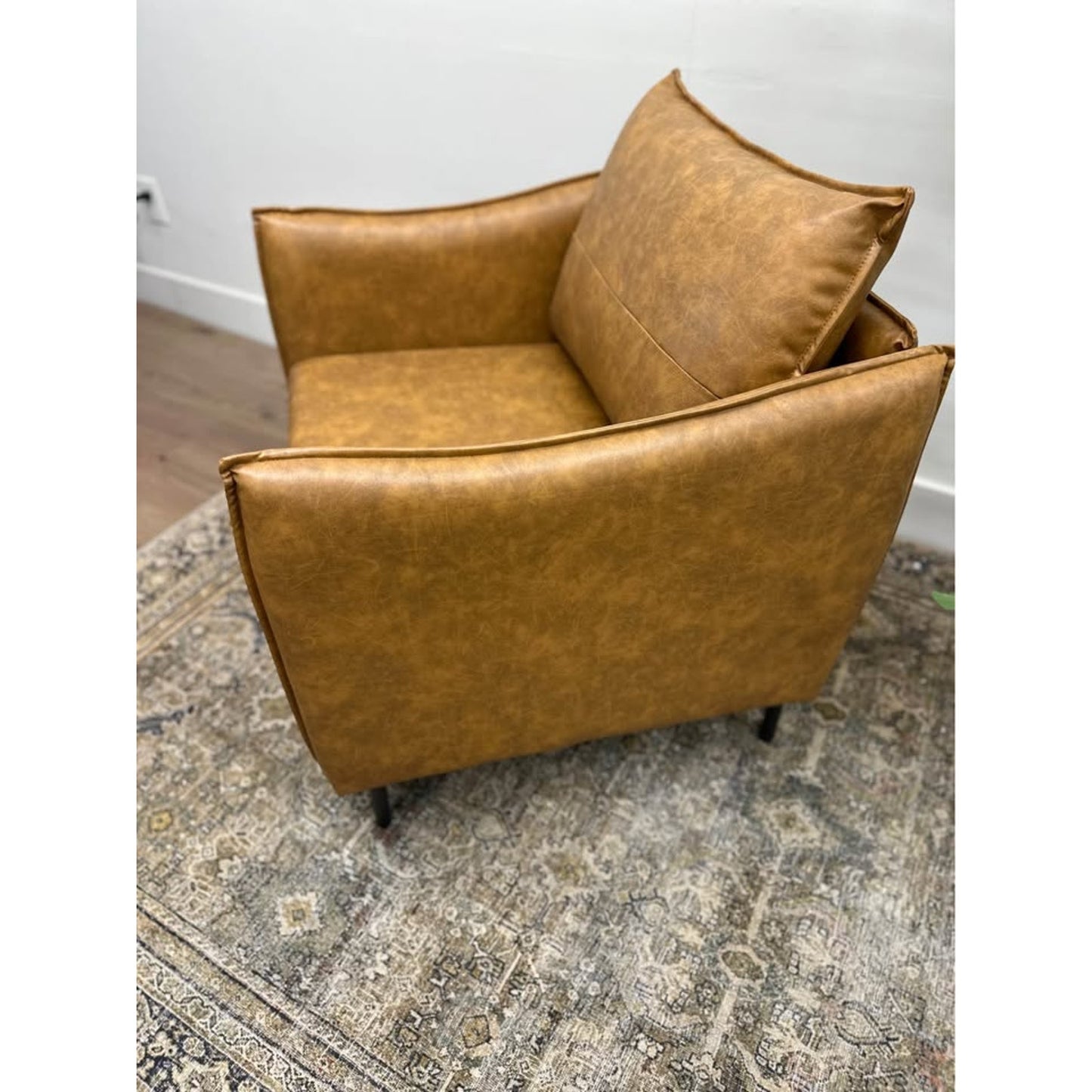 Georges Vegan Leather Armchair-CAMEL Brown New Karat Home