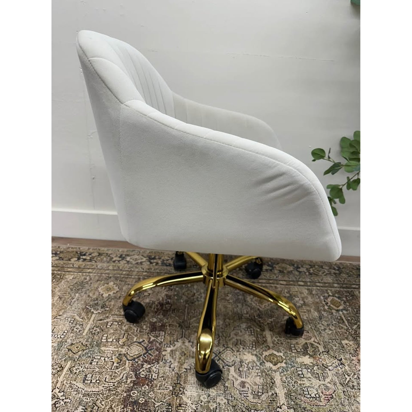 Jacinda Task Chair-Off White Velvet Gold Rolling Office Chair