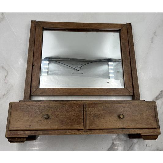 Vintage Wooden Vanity Mirror Box 2 Drawer Dresser Top Swivel Shaving Makeup 18"