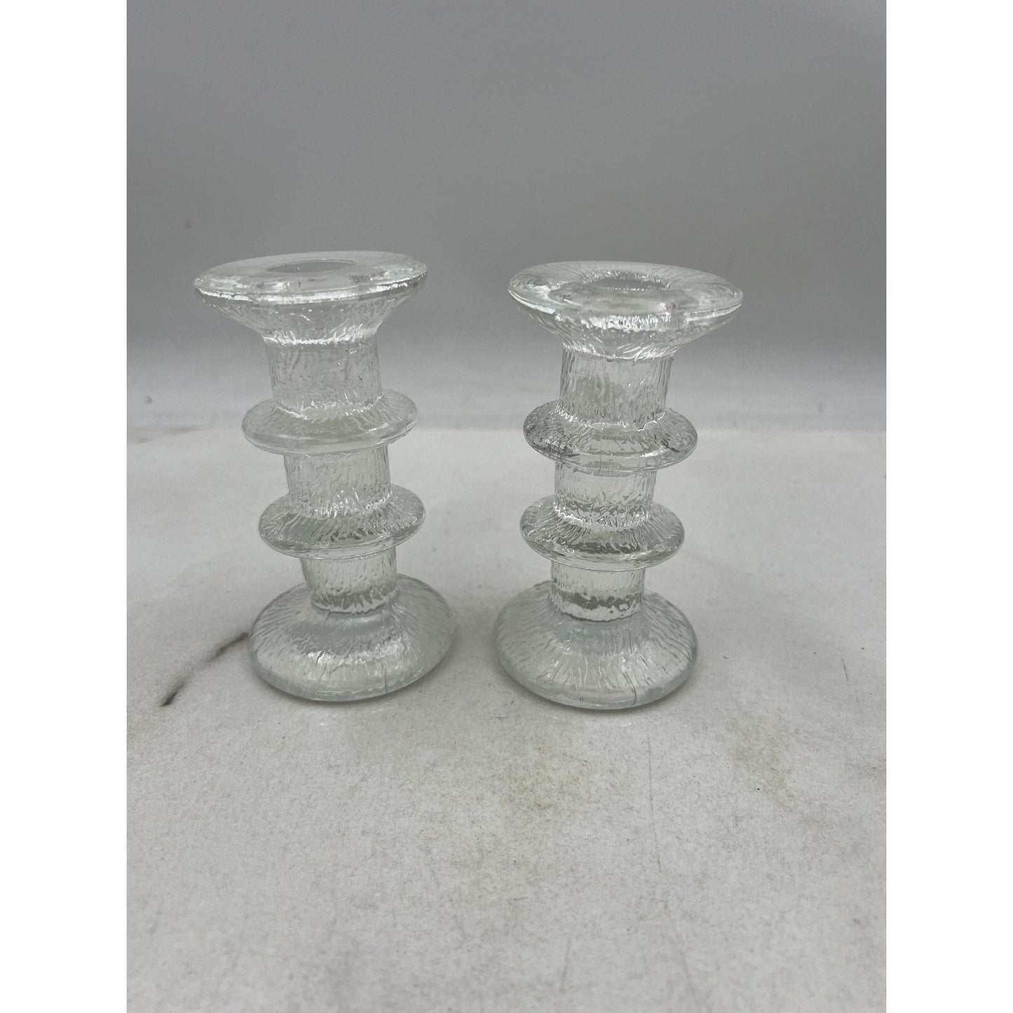 VTG Glass Candlesticks Pukeberg Staffan Gellerstadt Eisglass Candleholder