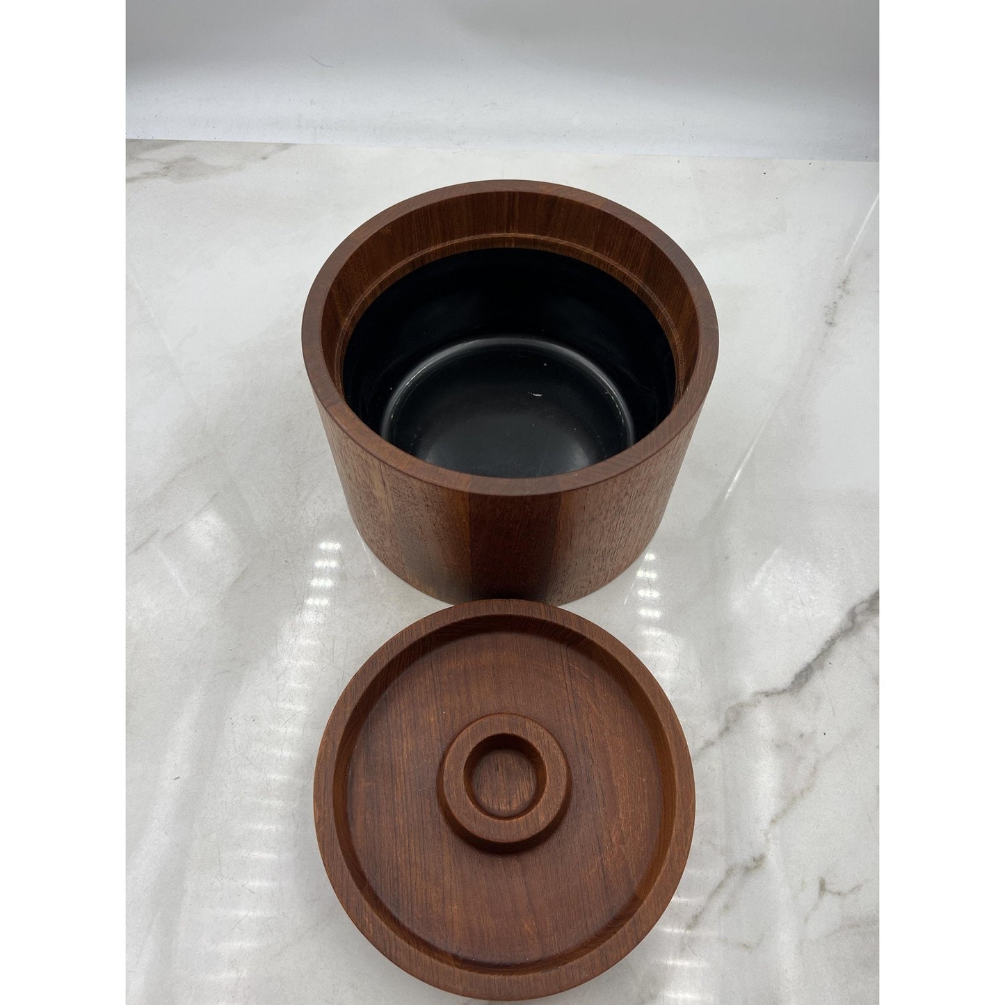 Dansk Teak Ice Bucket Mid Century Modern Barrel Lid Danish Denmark Wood Barware