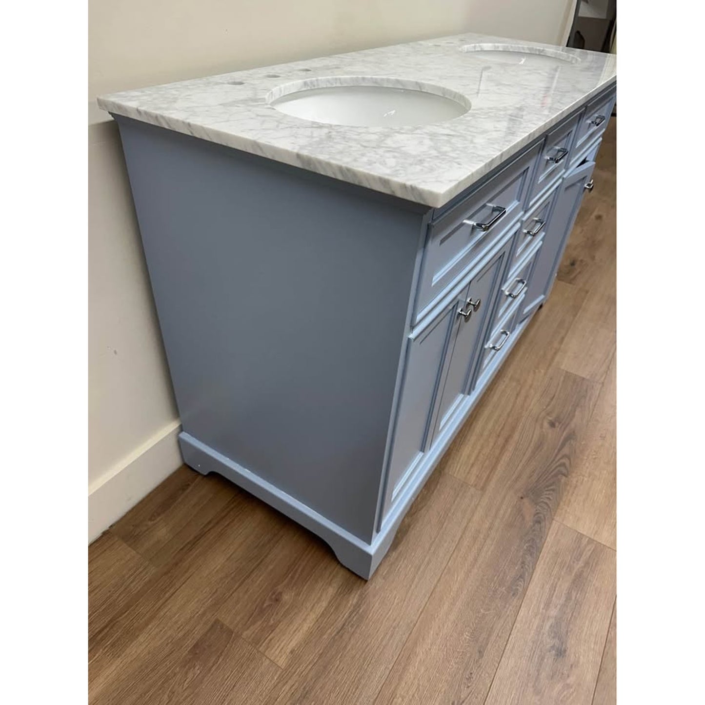 Ronnie 60'' Double Bathroom Light Blue Vanity with Marble Top Birch Lane