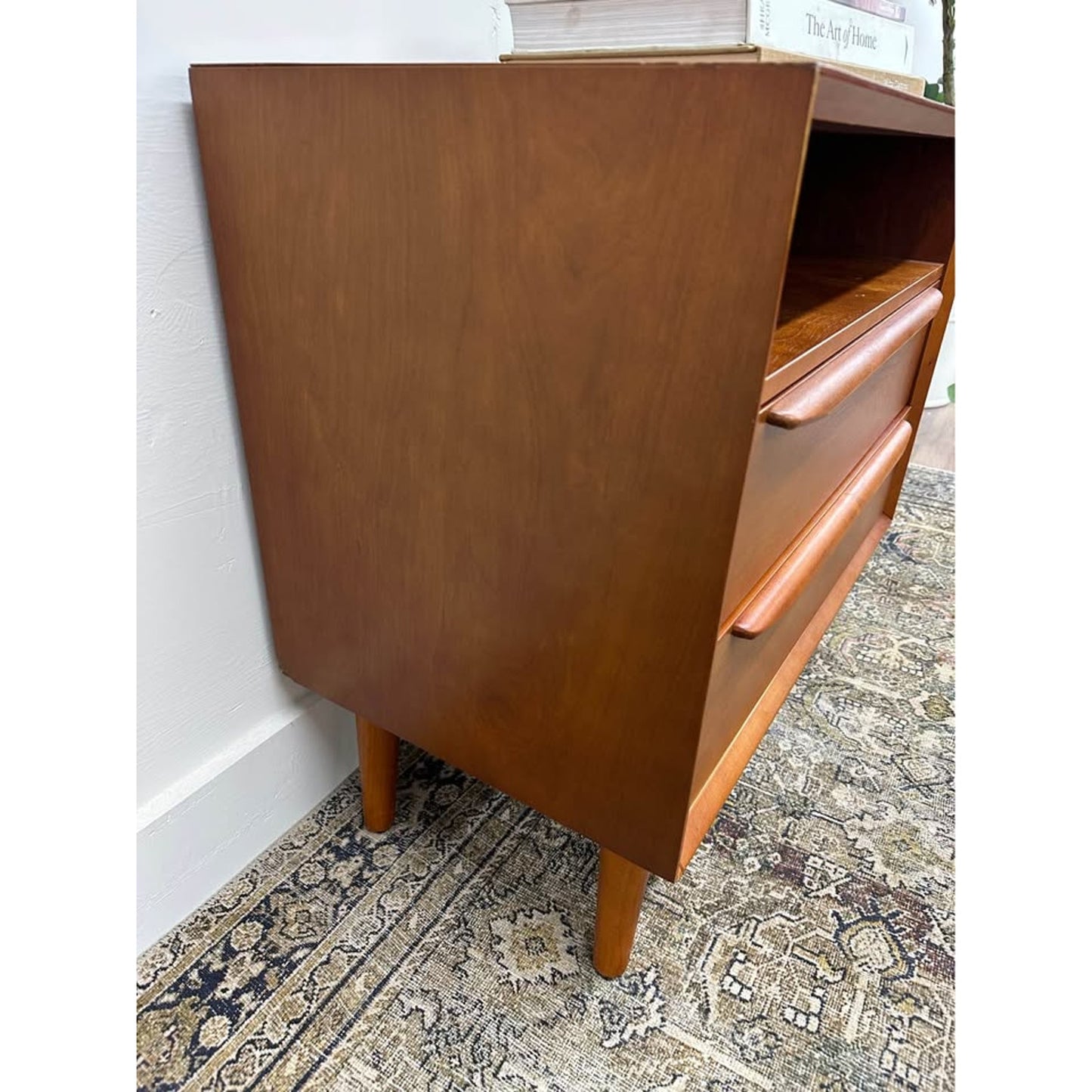 Frieda 2 - Drawer Nightstand with Built-In Outlets-ACORN Wood Finish MCM Style