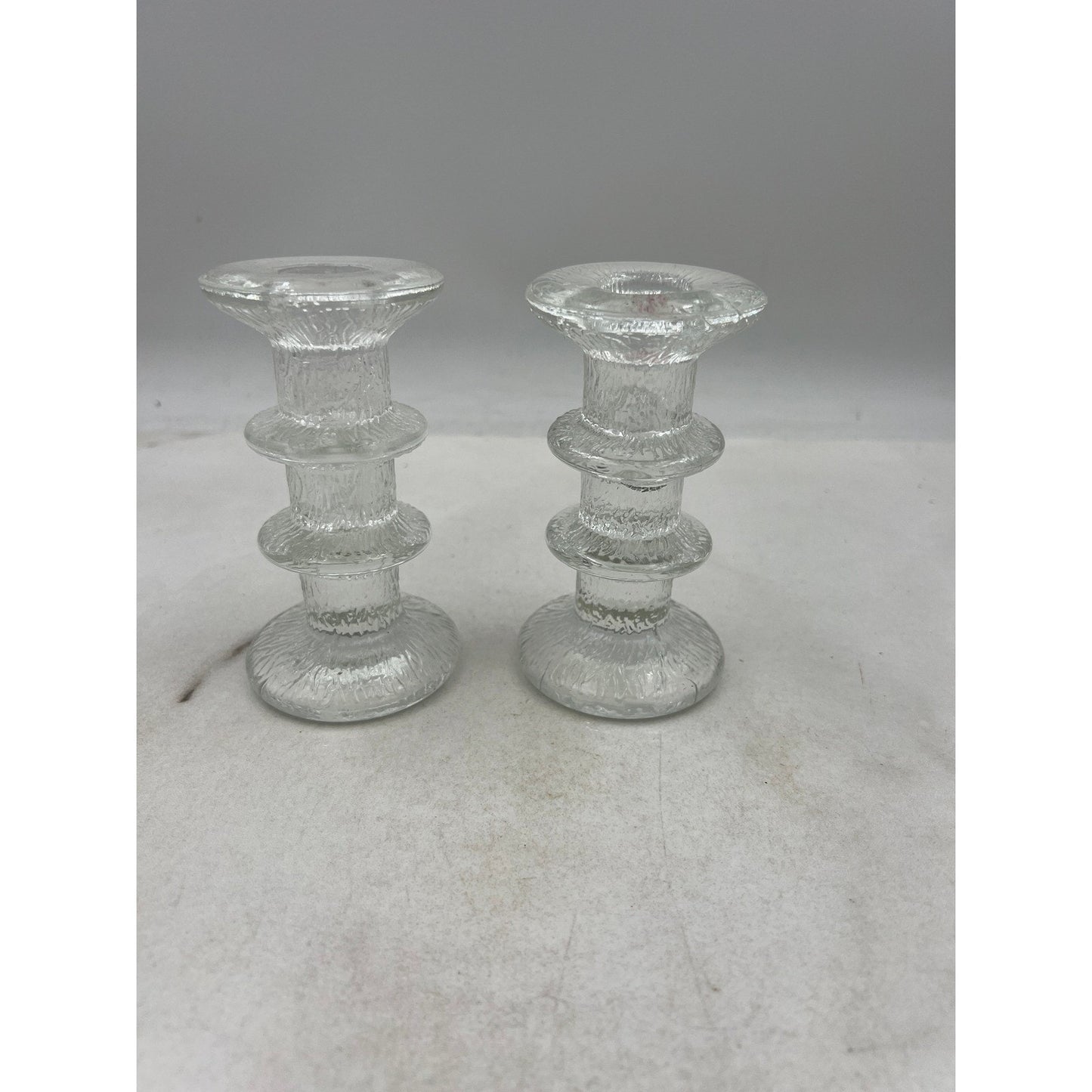 VTG Glass Candlesticks Pukeberg Staffan Gellerstadt Eisglass Candleholder