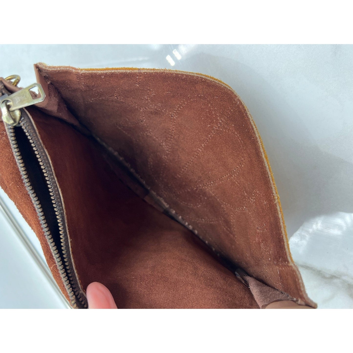 Vintage Patchwork Suede Leather Heart Boho Clutch Bag Brown Tan Braided Trim