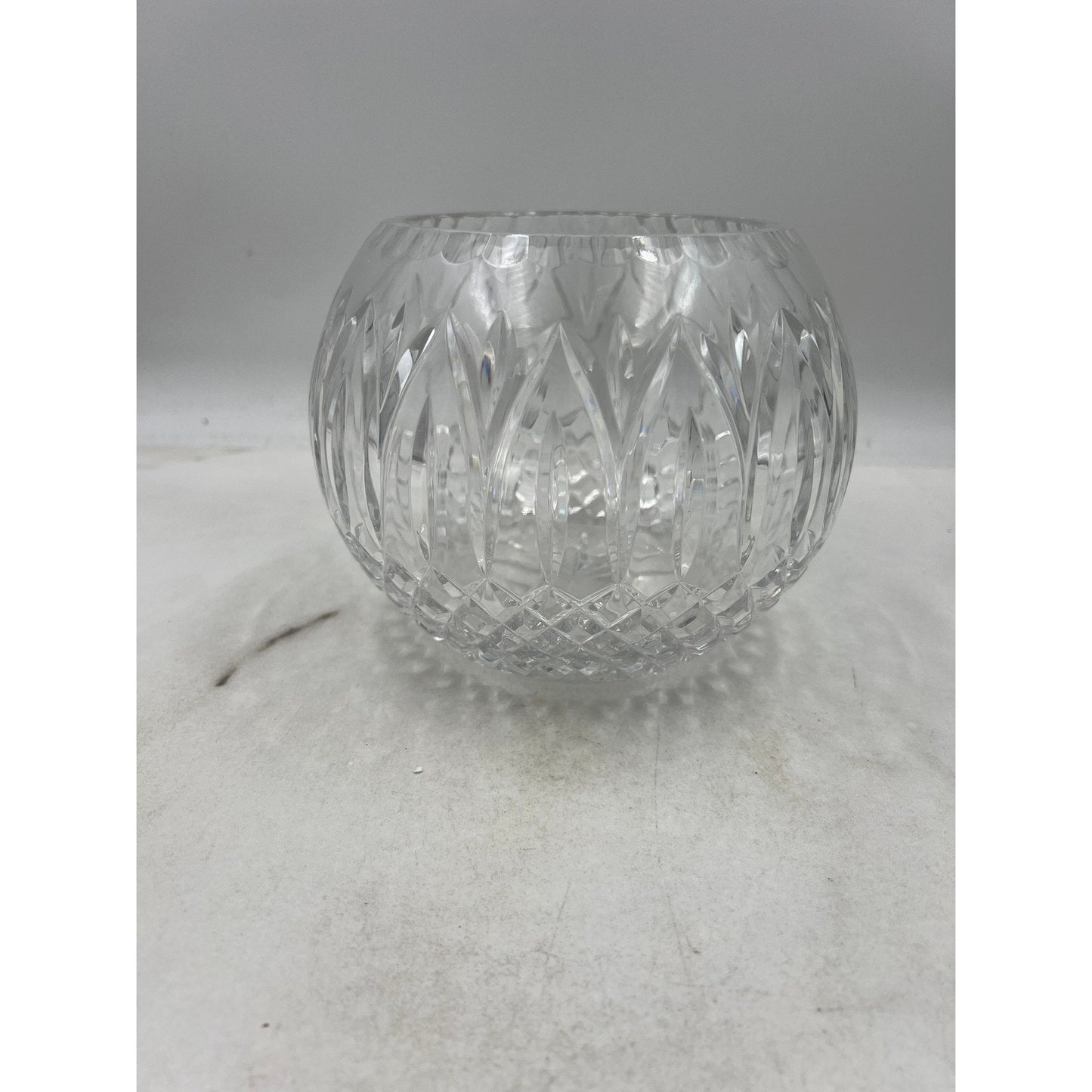 VTG Crystal Cut Round Flower Vase Bowl Clear Glass