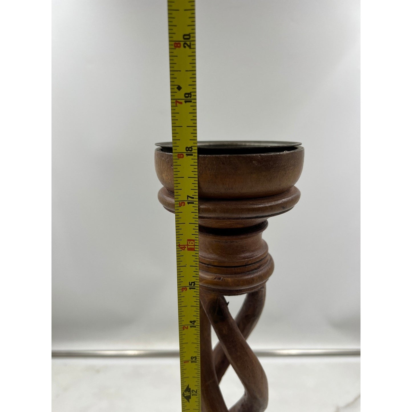 VTG Wooden Barley Twist Candlestick Holder Tall 18 Inch Spiral Carved Wood India