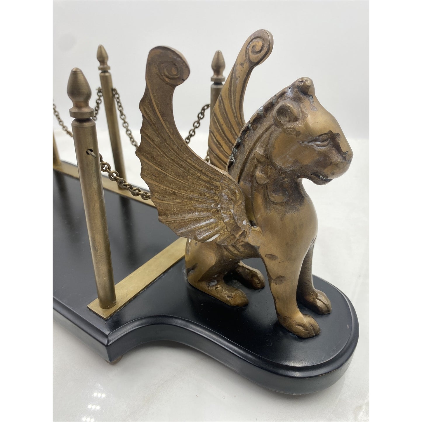 VTG Egyptian Brass Desk Book Holder Griffins Decanter Holder Stand Barware MCM