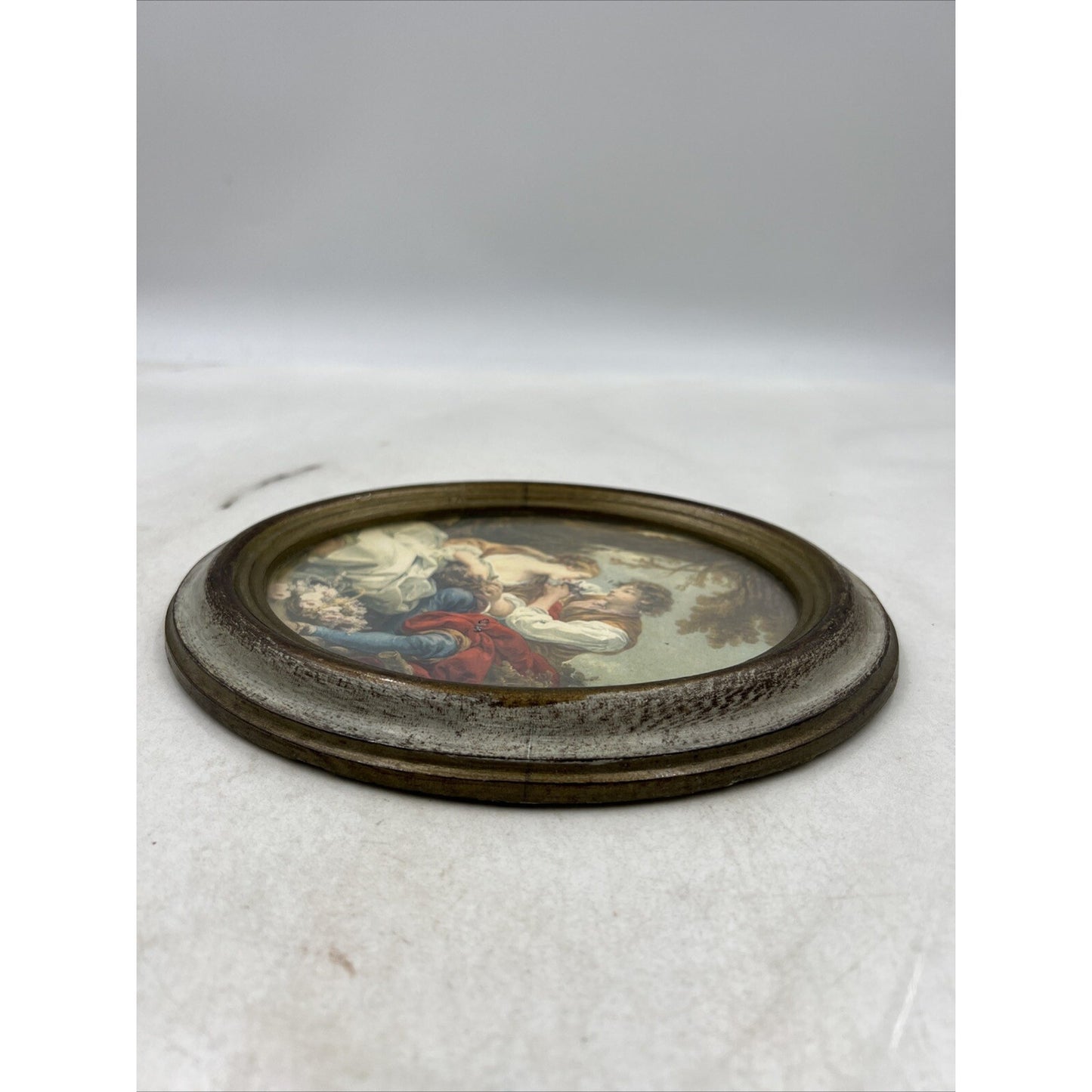 VTG Oval Picture Frame Wall Hanging Miniature Florentine Italy Couple Lovers