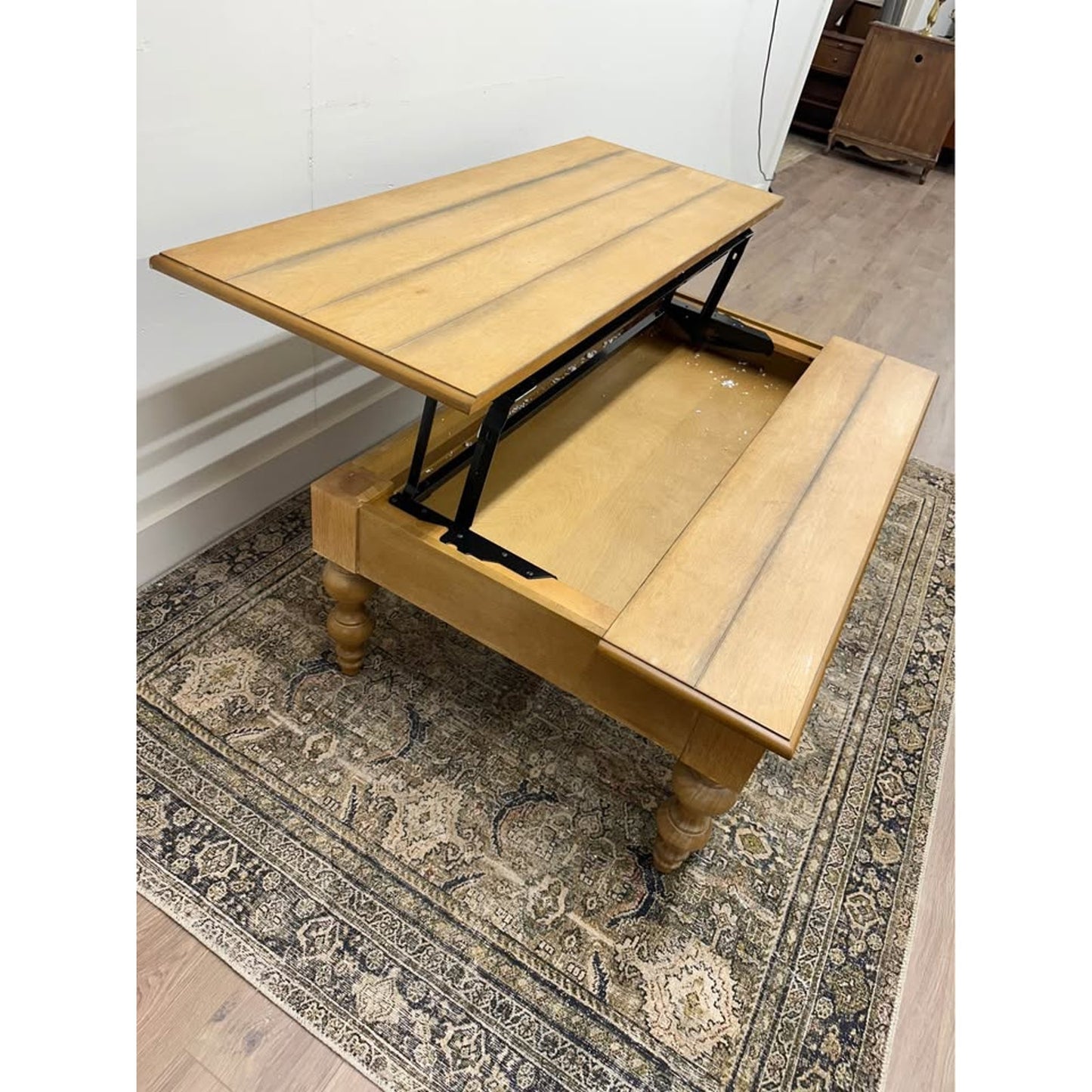 Angelica Coffee Table Lift Top 4 Legs  with Storage-NATURAL