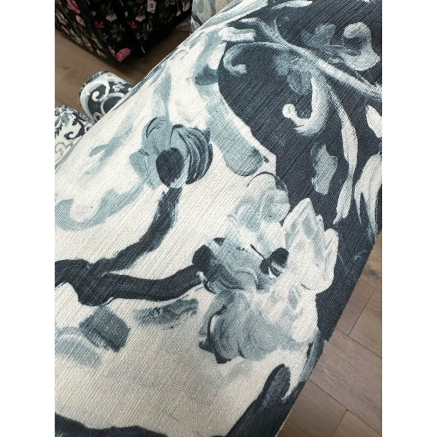 Asikli Manual Recliner Blue White Floral Upholstered Fabric New Karat Home