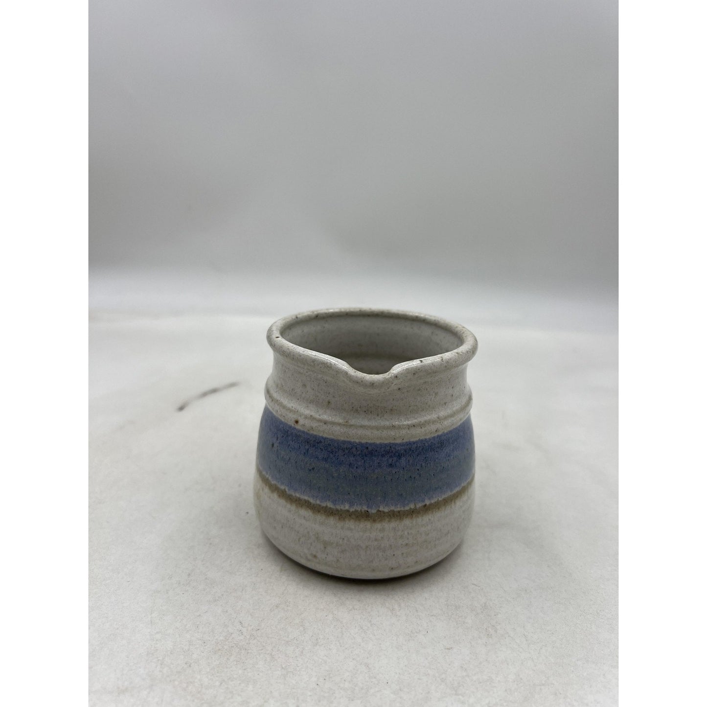 Handmade Studio Pottery Stoneware Creamer Mini Pitcher Blue Band Speckled
