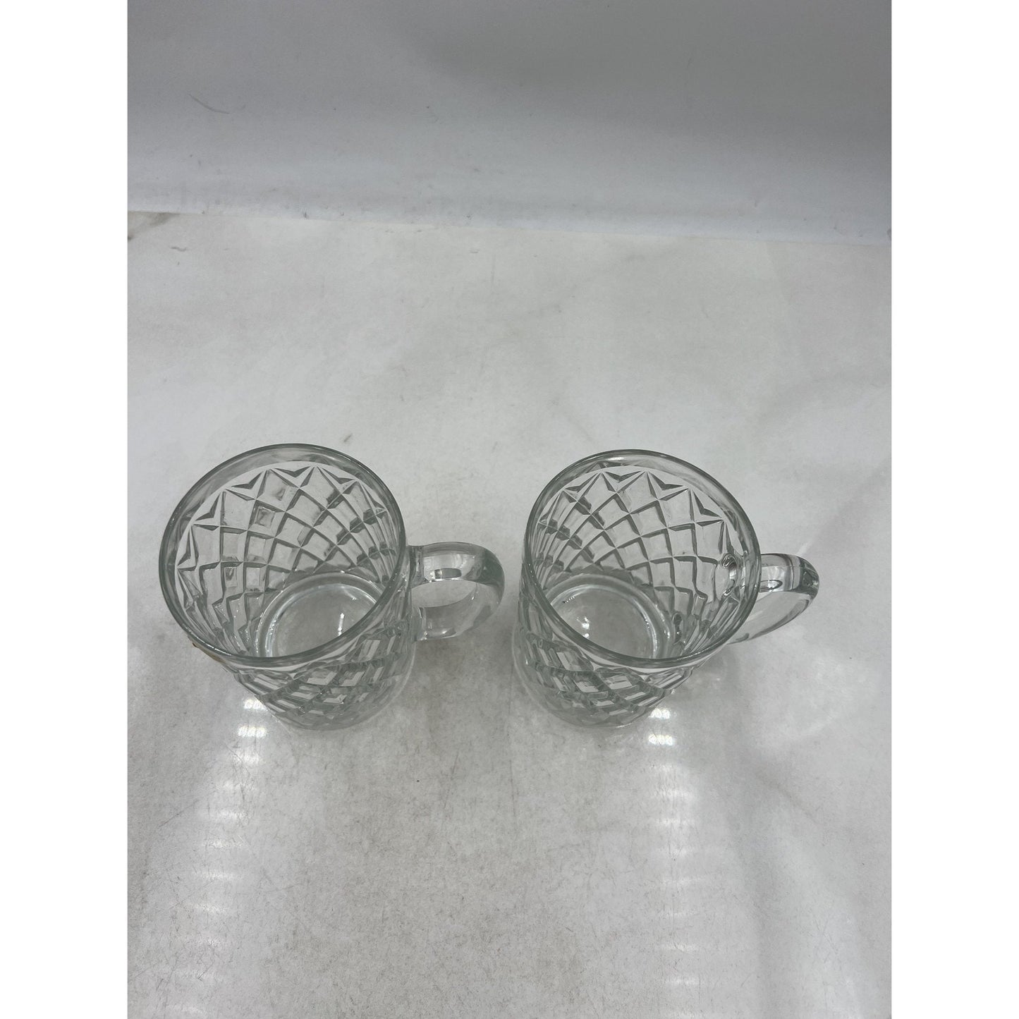 Arcoroc Sebastien Diamond Cut Glass Mugs Set of 2 Tempered Crystal Clear Coffee