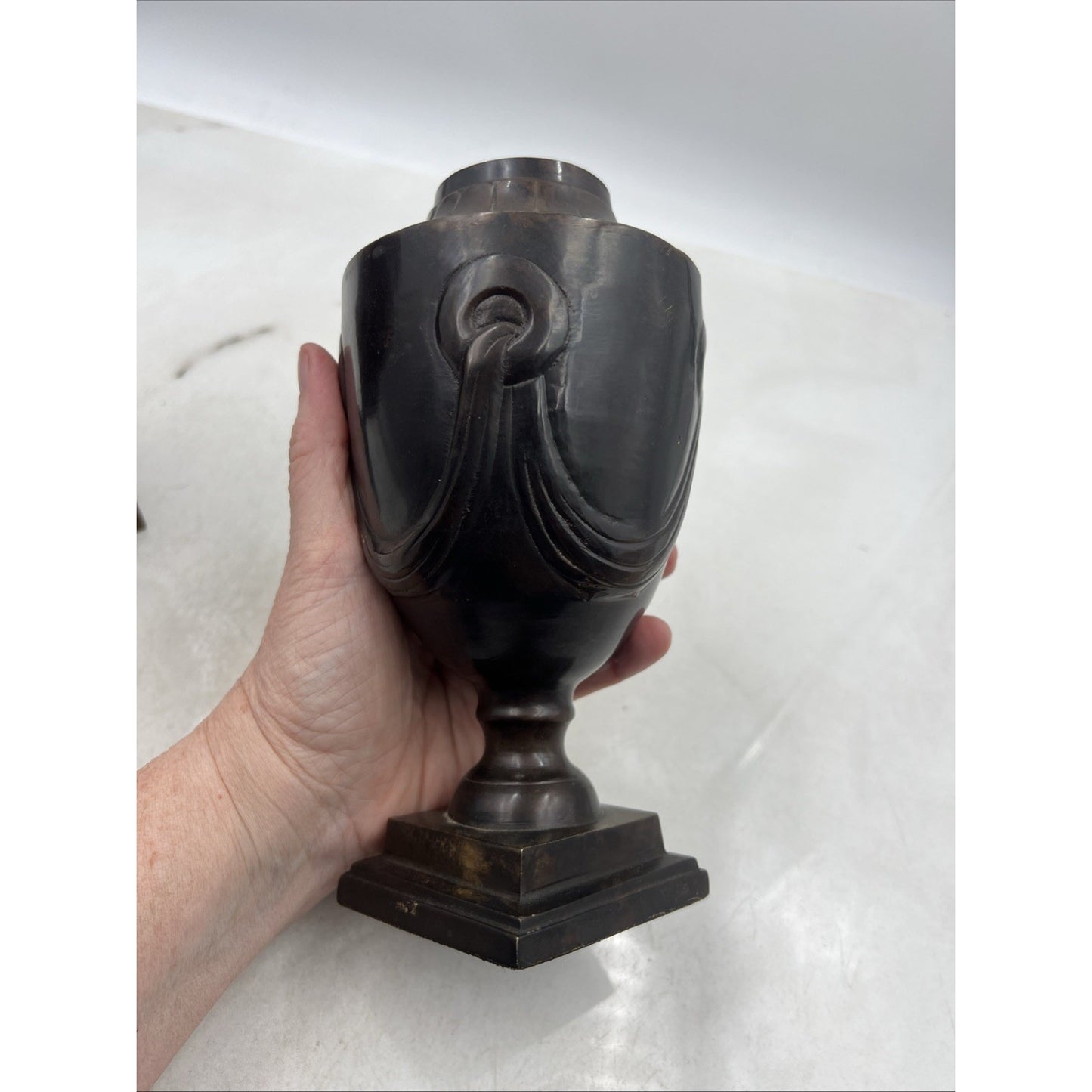 Vintage Bronze Urn Ancient Bronze Amphora Made In India 8" Tall No Lids Set 2