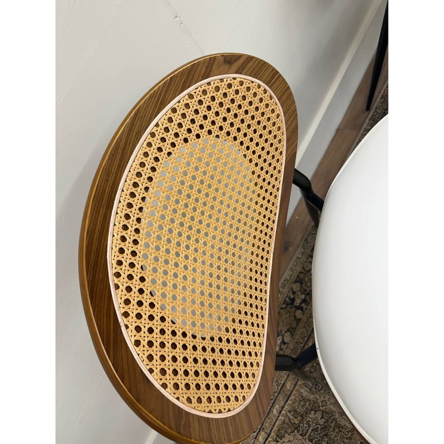 Wooden Oval Back Dining Chair Fabric Padded Seat Rattan Woven Kitchen Restaurant Cafe Set of 2