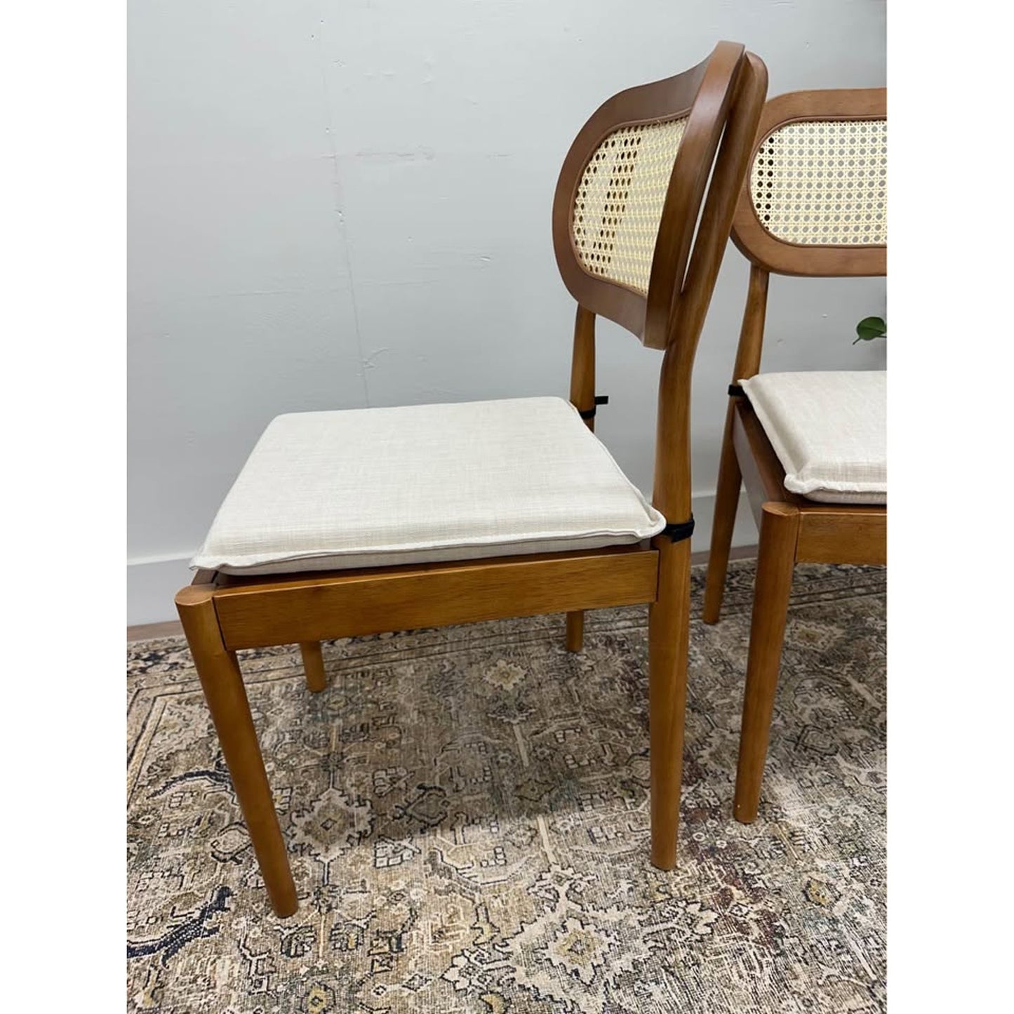 Konstantin Rattan Cane Back Dining Chairs Kitchen Chairs Set of 2 with Cushions -Brown New