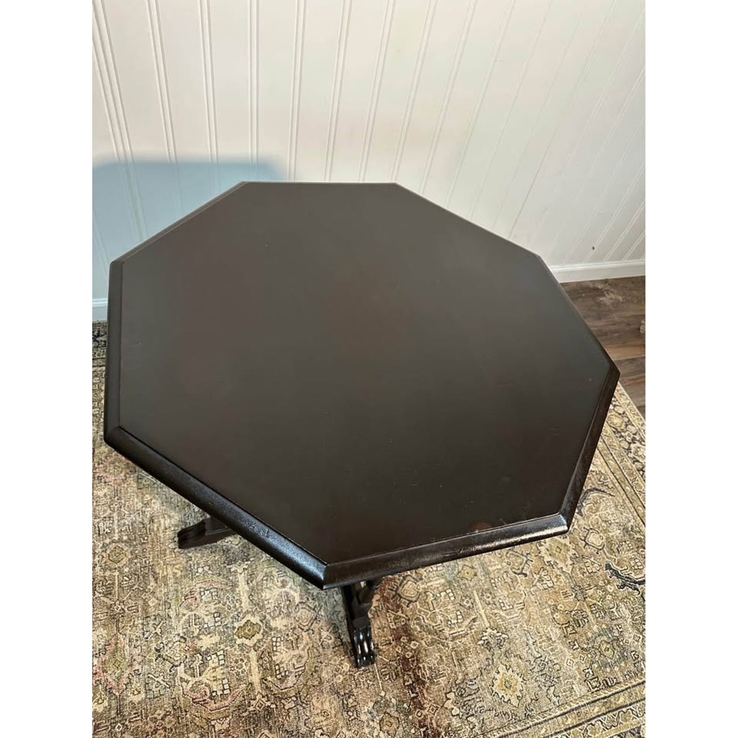 Antique Octagonal Tuscany Black Walnut Side Coffee End Table