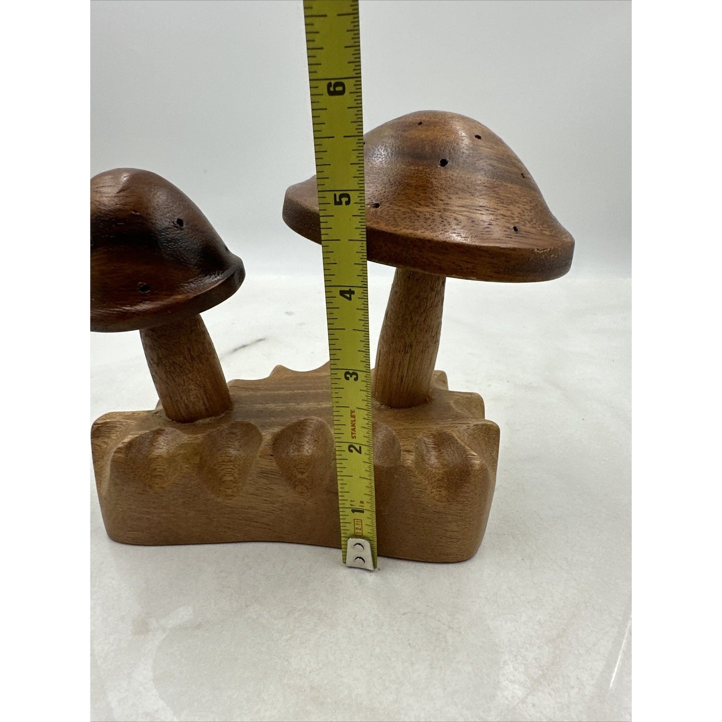 Vtg Wood Mushrooms Toothpick Holder Leilani Handcrafted Philippines 2 Monkey Pod