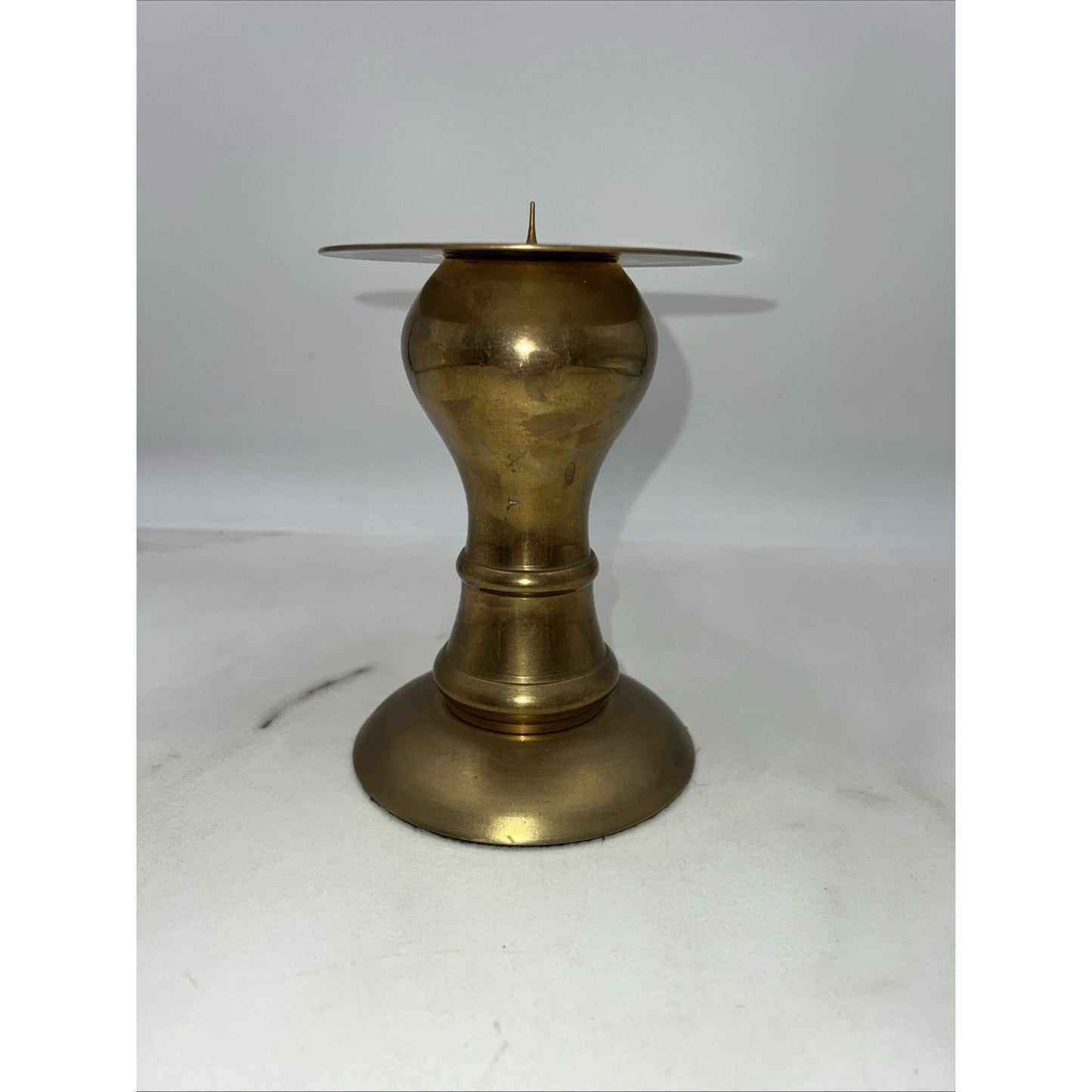 Vintage Brass Candle Holder Metal Ball Stem 6.5" Tall India Pillar