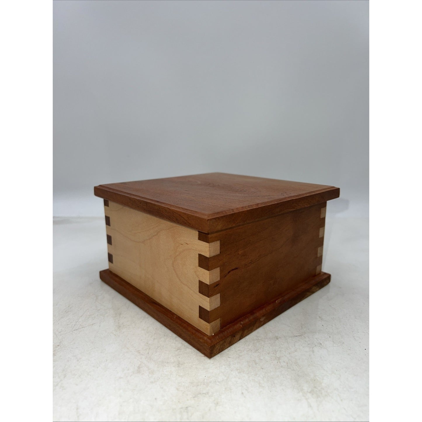 VTG Wood Box With Lid Dovetail Handmade Light Dark Salt Box