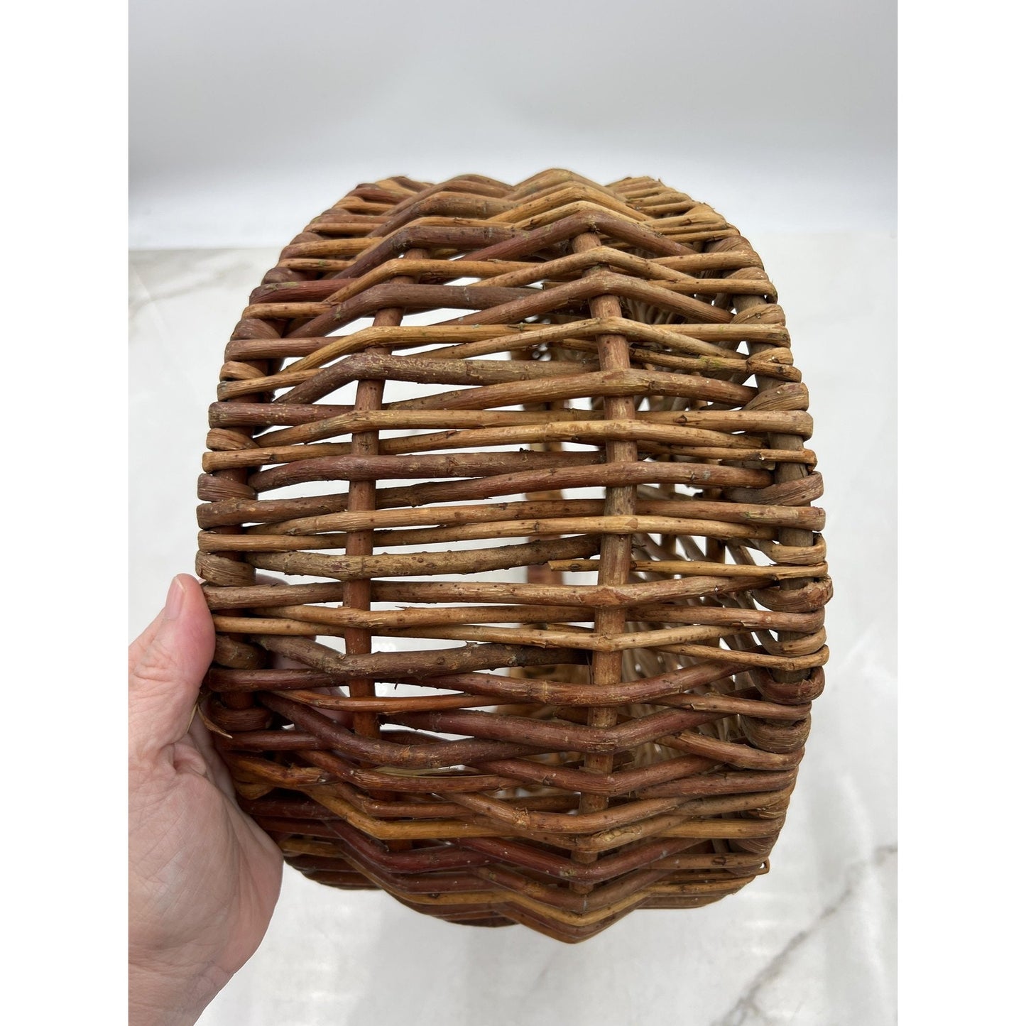 Vintage Handwoven Wicker Basket Round Boho Rustic Purse Bag 12x12x5 Storage