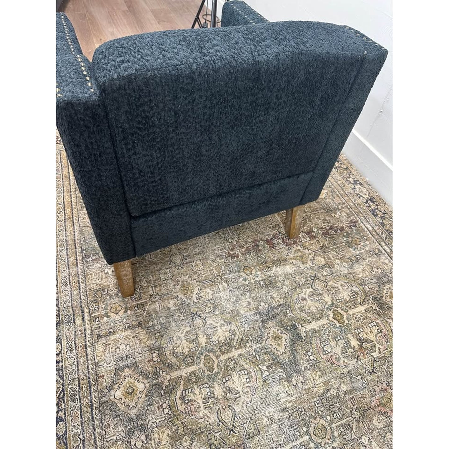 Ulysses Armchair-BLACK Charcoal Upholstered Nail Head Trim