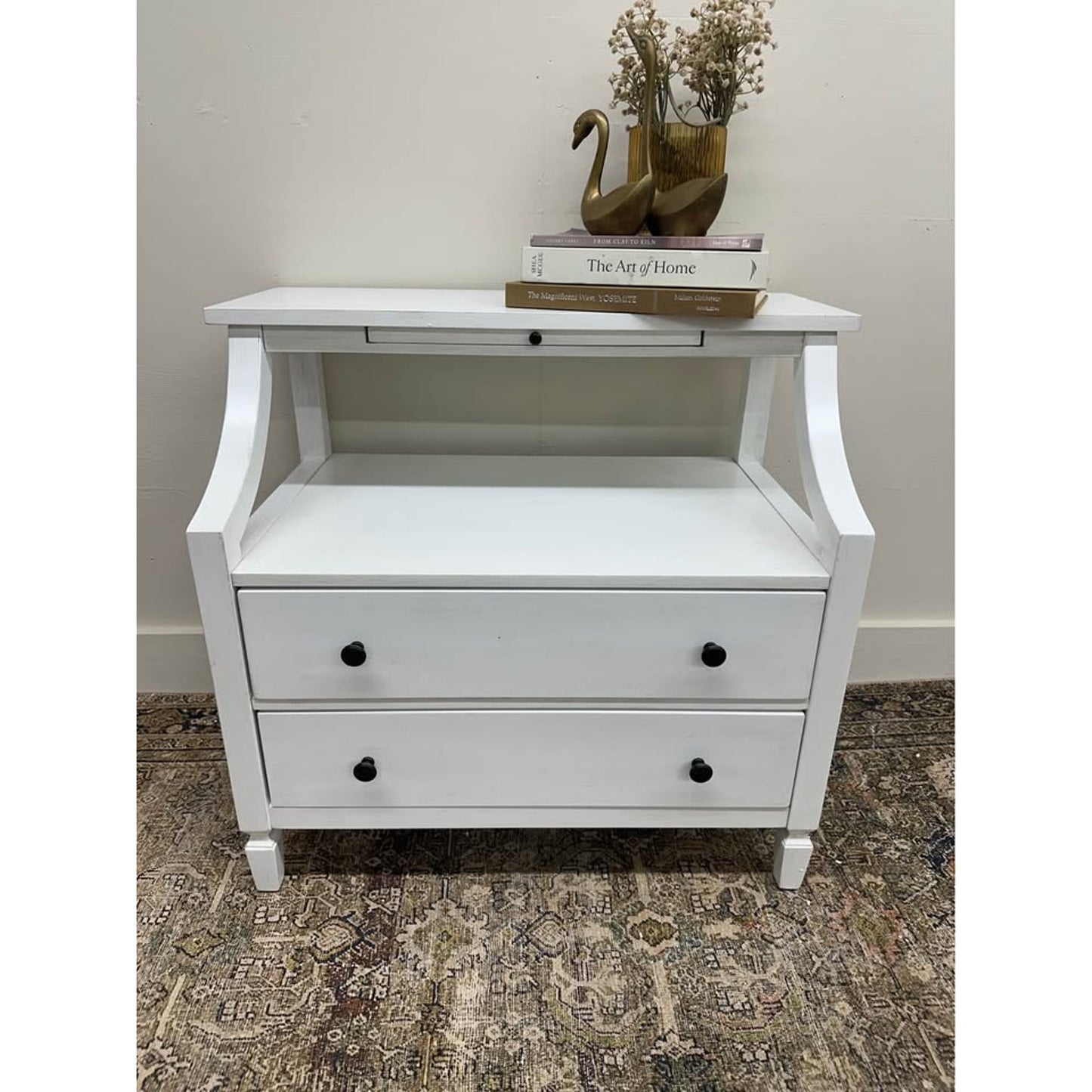 Bernadette 2 - Drawer Nightstand with Built-In Outlets-WHITE Two Drawer Modern Farmhouse New!