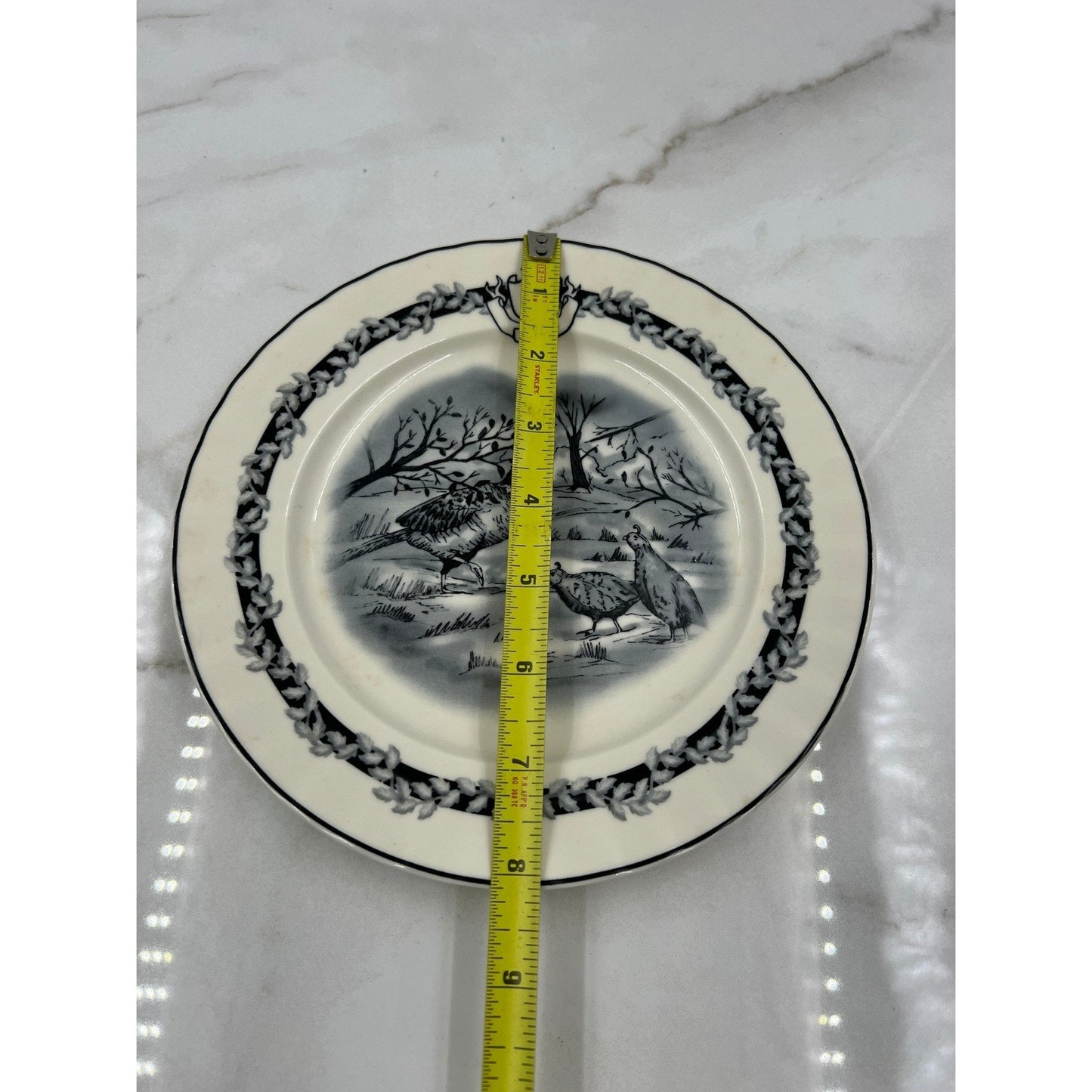 Mary Carol Home Collection Pheasant Quail Plate Black White Scalloped 8"