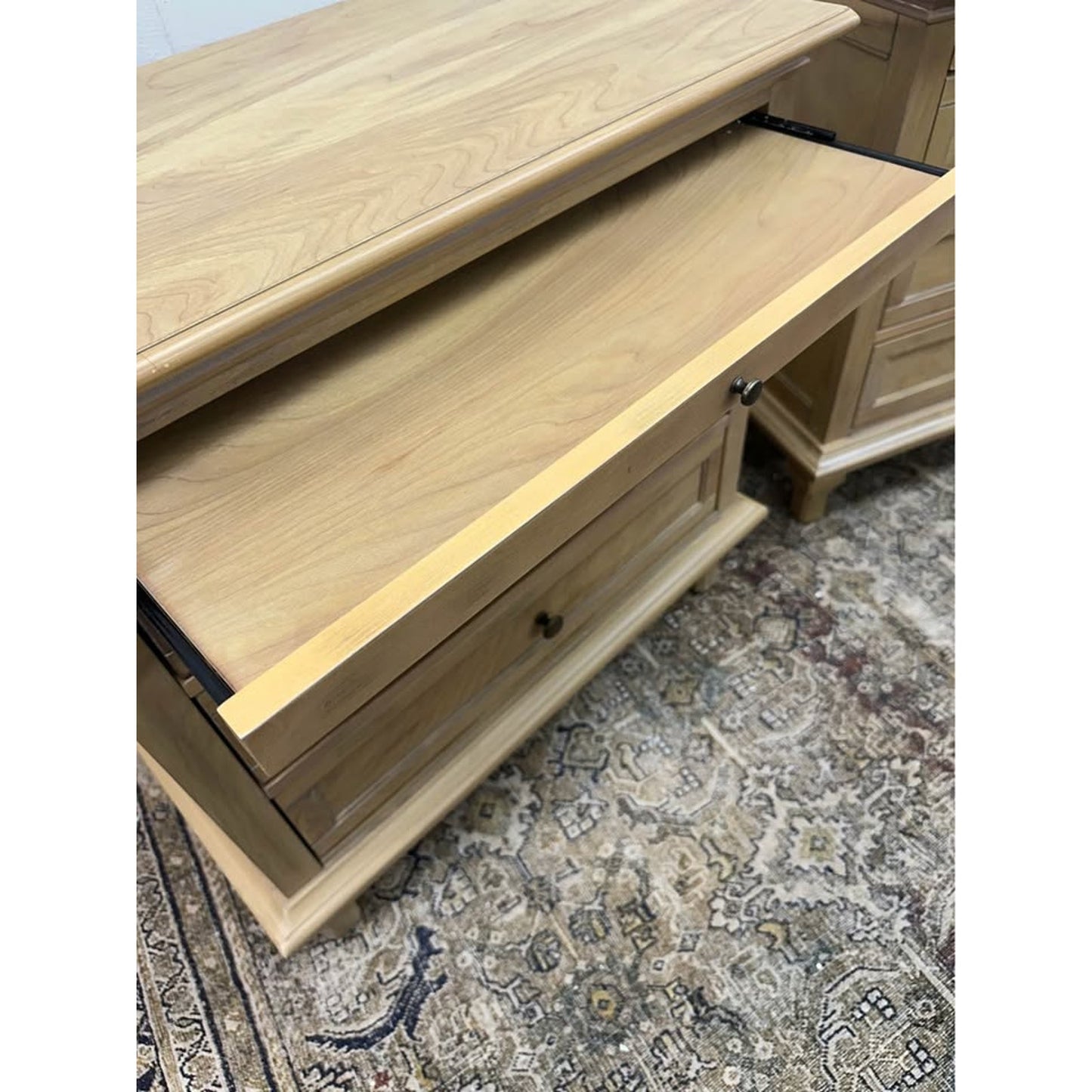 Dominic 3 Drawer Nightstands Natural Stain Built-In Outlets Wood Set of 2