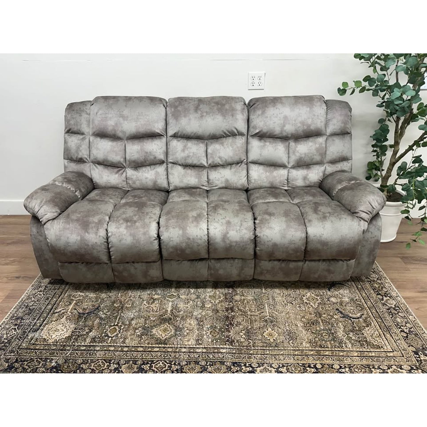 Edilmar Brown Wide Contemporary Overstuffed Manual Reclining Sofa Couch Wide Backrest NEW