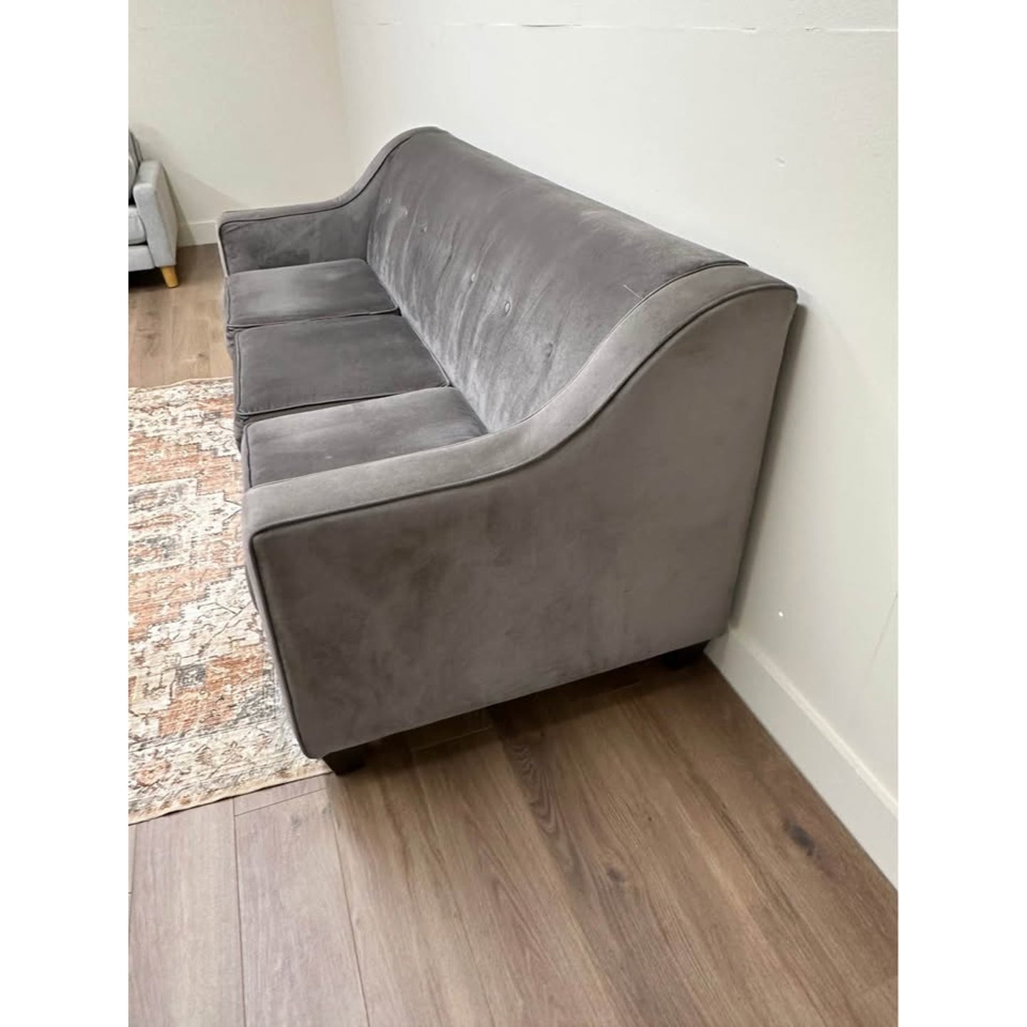Style Line Gray Tufted Sofa Couch Three Seater Velvet