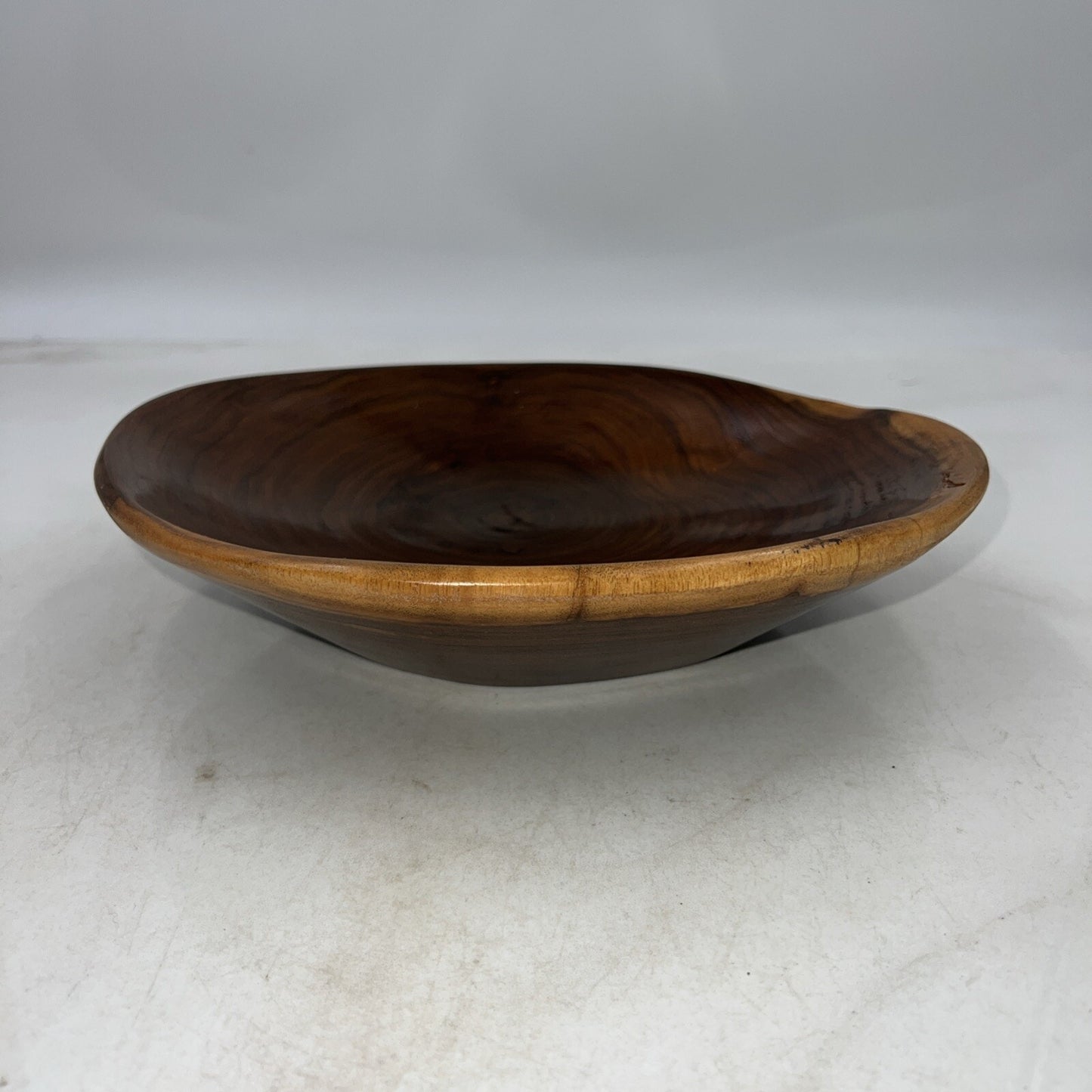VTG Handmade Wooden Bowl W7"/H 2.5" Redwood California USA Stunning Hand Turned