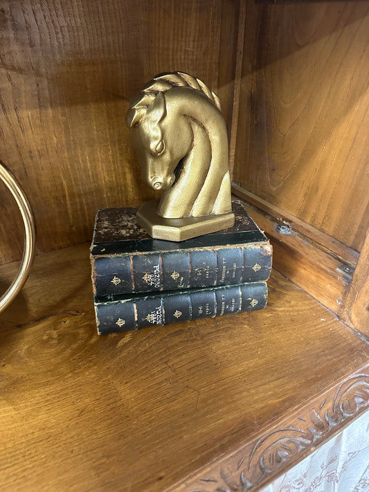 Vtg ceramic gold horse bookends