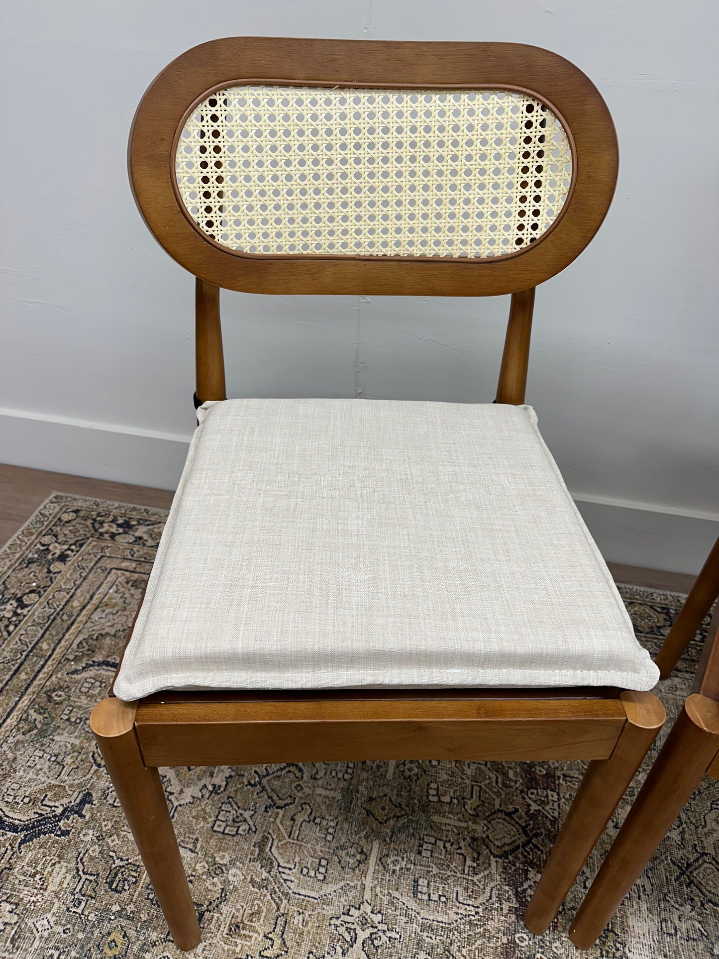 Acorn Modern Rattan Cane Dining Chair with Removable Cushion (Set of 2)