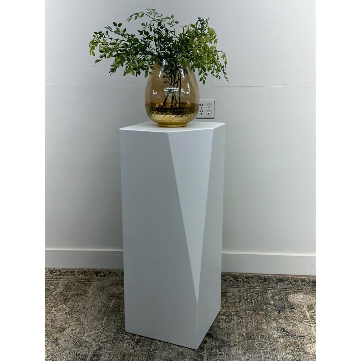 Global Views White Facet Pedestal Plant Stand Art Display