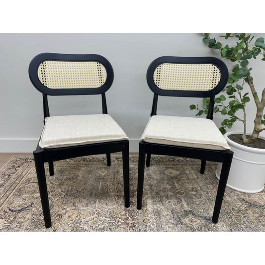 Konstantin Rattan Cane Back Dining Chairs Kitchen Chairs Set of 2 with Cushions -BLACK