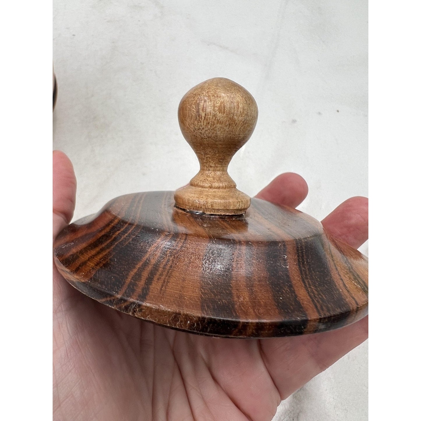 Handmade Wood Lidded Trinket Box Container Multi-Tone Carved Decorative Storage