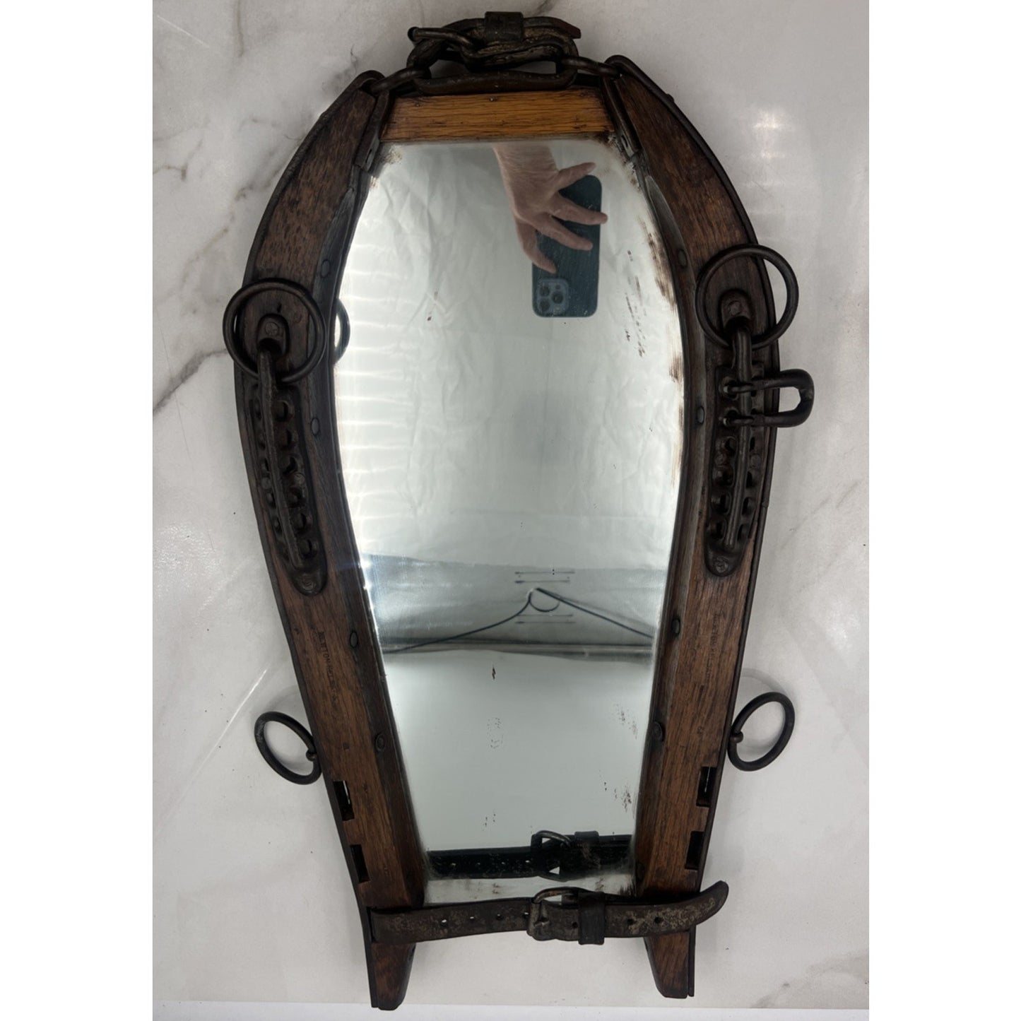 ANTIQUE EQUESTRIAN HORSE COLLAR WALL MIRROR Primitive