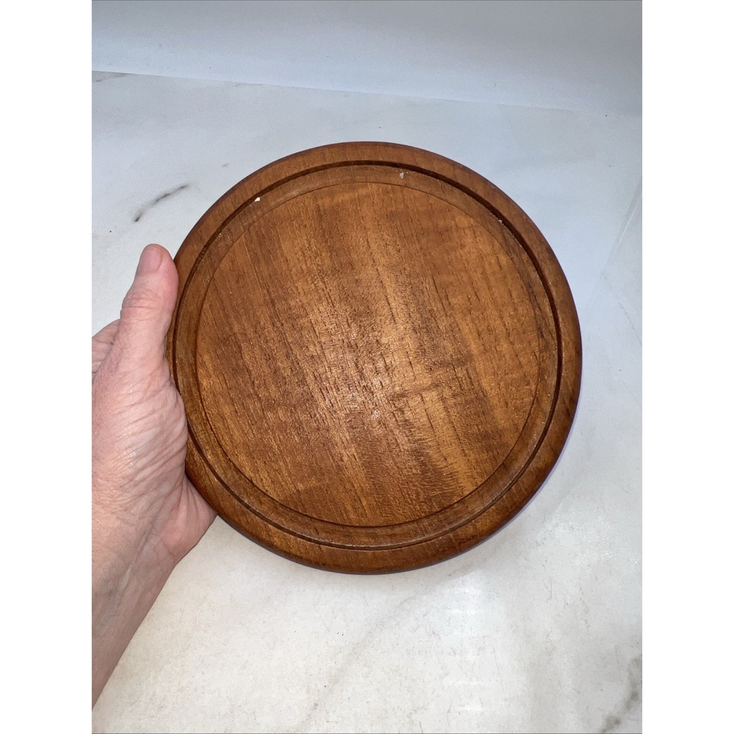 VTG Dolphin Teakwood Cheese Tray Dome Cloche Covered Glass Serving Dish