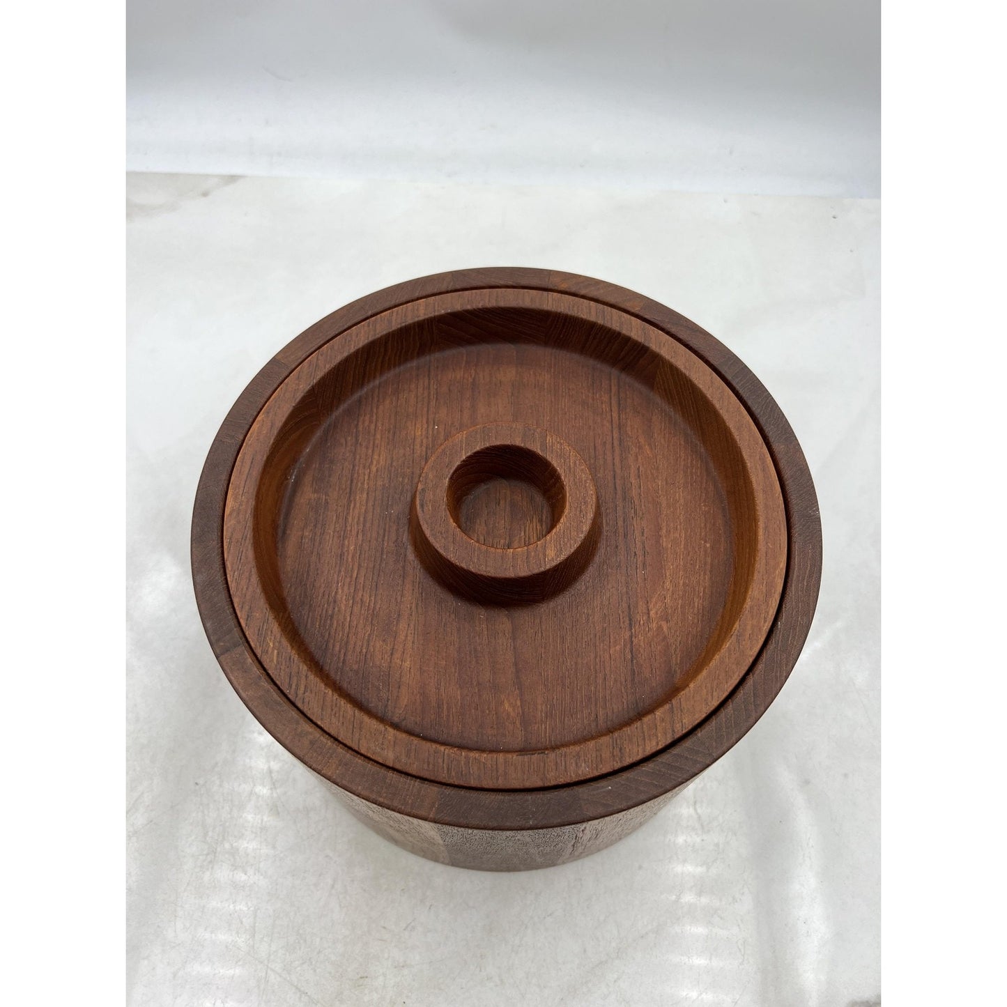 Dansk Teak Ice Bucket Mid Century Modern Barrel Lid Danish Denmark Wood Barware